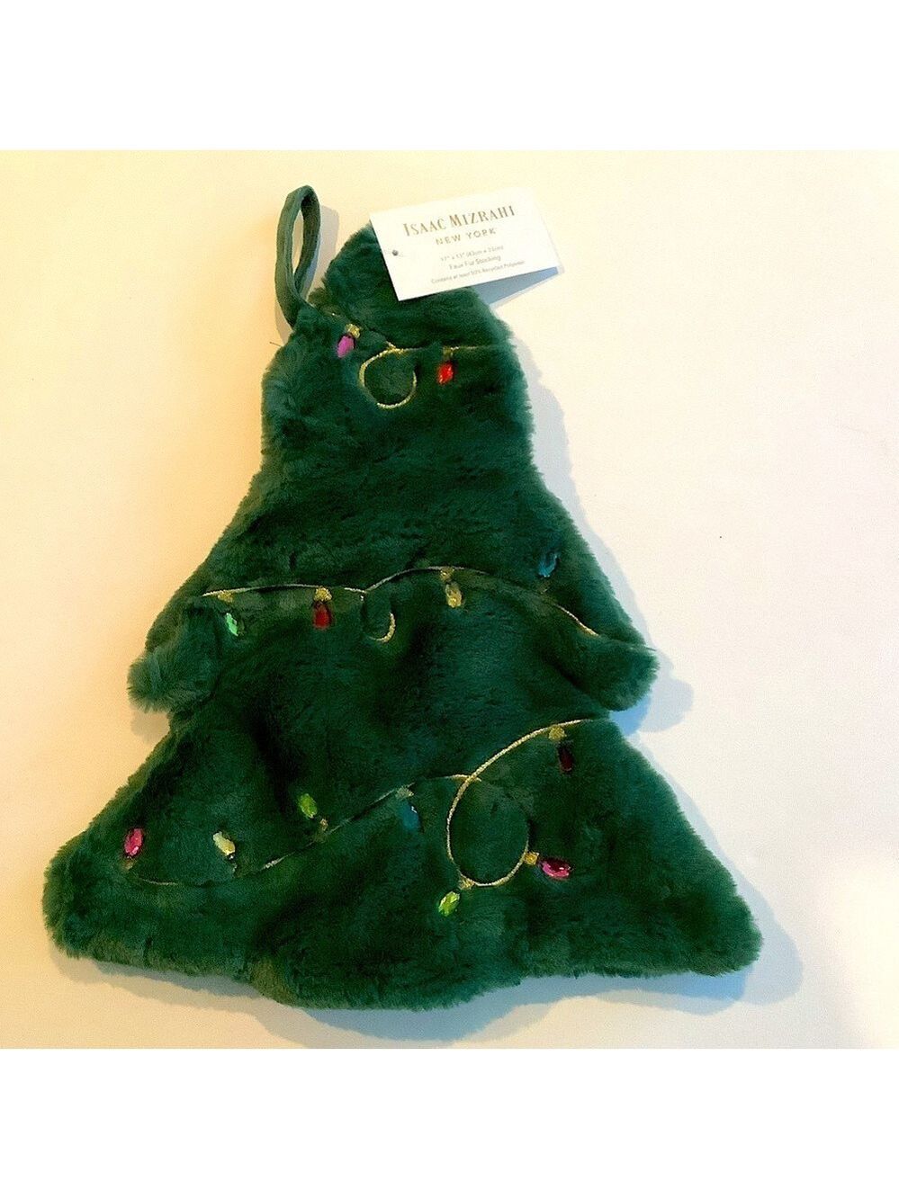 Isaac Mizrahi Christmas Lights Tree Shaped Stocking New